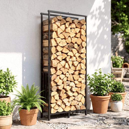 Outsunny Suporte para Lenha em Aço, Lenheiro para Interior e Exterior com Largura e Altura Ajustáveis, Carga 100 kg, 45,5-75,5x25x98-170 cm, Preto