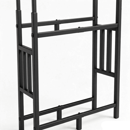 Outsunny Suporte para Lenha em Aço, Lenheiro para Interior e Exterior com Largura e Altura Ajustáveis, Carga 100 kg, 45,5-75,5x25x98-170 cm, Preto
