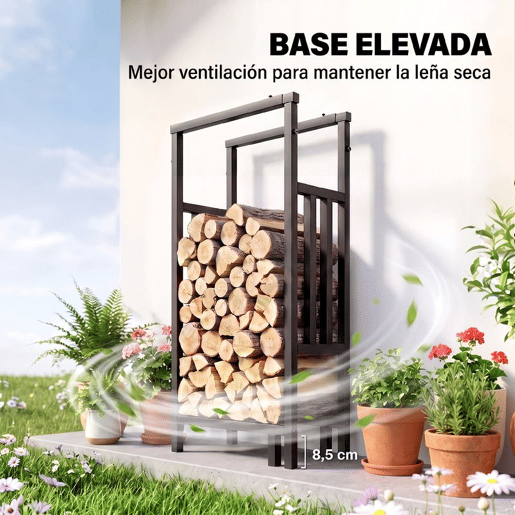 Outsunny Suporte para Lenha em Aço, Lenheiro para Interior e Exterior com Largura e Altura Ajustáveis, Carga 100 kg, 45,5-75,5x25x98-170 cm, Preto