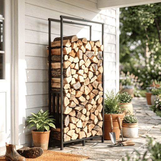 Outsunny Suporte para Lenha em Aço, Lenheiro para Interior e Exterior com Largura e Altura Ajustáveis, Carga 100 kg, 45,5-75,5x25x98-170 cm, Preto