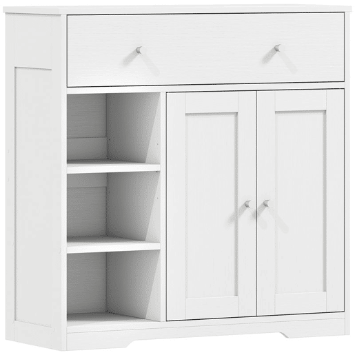 HOMCOM Armário de Casa de Banho Estreito com Gaveta, 2 Portas e 3 Prateleiras Abertas, Compacto, 80x30x80,2 cm, Branco Texturado HOMCOM Armário de Casa de Banho Estreito com Gaveta, 2 Portas e 3 Prateleiras Abertas, Compacto, 80x30x80,2 cm, Branco Texturado