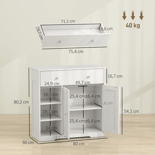 HOMCOM Armário de Casa de Banho Estreito com Gaveta, 2 Portas e 3 Prateleiras Abertas, Compacto, 80x30x80,2 cm, Branco Texturado HOMCOM Armário de Casa de Banho Estreito com Gaveta, 2 Portas e 3 Prateleiras Abertas, Compacto, 80x30x80,2 cm, Branco Texturado