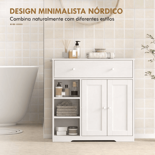 HOMCOM Armário de Casa de Banho Estreito com Gaveta, 2 Portas e 3 Prateleiras Abertas, Compacto, 80x30x80,2 cm, Branco Texturado HOMCOM Armário de Casa de Banho Estreito com Gaveta, 2 Portas e 3 Prateleiras Abertas, Compacto, 80x30x80,2 cm, Branco Texturado