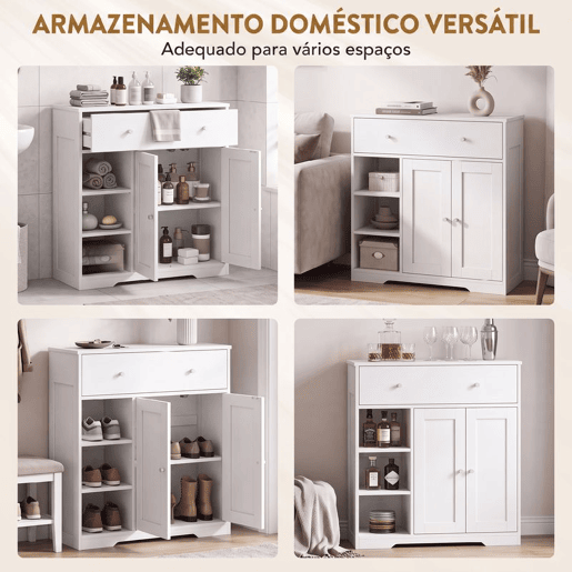 HOMCOM Armário de Casa de Banho Estreito com Gaveta, 2 Portas e 3 Prateleiras Abertas, Compacto, 80x30x80,2 cm, Branco Texturado HOMCOM Armário de Casa de Banho Estreito com Gaveta, 2 Portas e 3 Prateleiras Abertas, Compacto, 80x30x80,2 cm, Branco Texturado