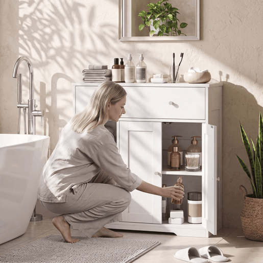 HOMCOM Armário de Casa de Banho Estreito com Gaveta, 2 Portas e 3 Prateleiras Abertas, Compacto, 80x30x80,2 cm, Branco Texturado HOMCOM Armário de Casa de Banho Estreito com Gaveta, 2 Portas e 3 Prateleiras Abertas, Compacto, 80x30x80,2 cm, Branco Texturado