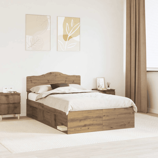 Estrutura de cama de casal moderno com cabeceira - Carvalho Artesanal 120 x 200 cm Estrutura de cama de casal moderno com cabeceira - Carvalho Artesanal 120 x 200 cm