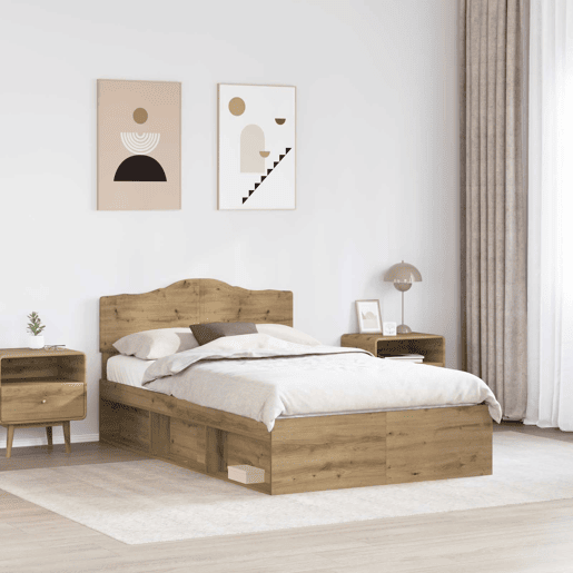 Estrutura de cama de casal moderno com cabeceira - Carvalho Artesanal 120 x 200 cm Estrutura de cama de casal moderno com cabeceira - Carvalho Artesanal 120 x 200 cm