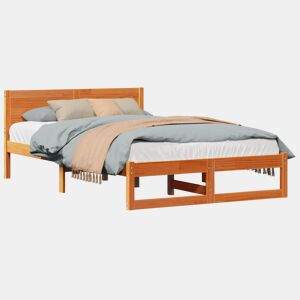 Estrutura de cama de casal simple com cabeceira - Marrom Cera 120 x 200 cm