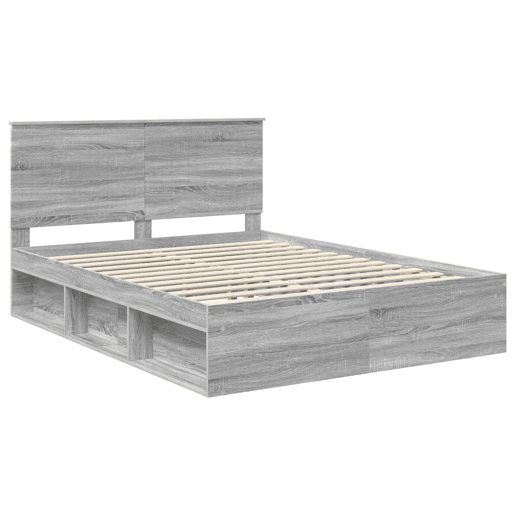 Estrutura da Cama de casal simple com cabeceira Cinza Sonoma 150 x 200 cm Estrutura da Cama de casal simple com cabeceira Cinza Sonoma 150 x 200 cm