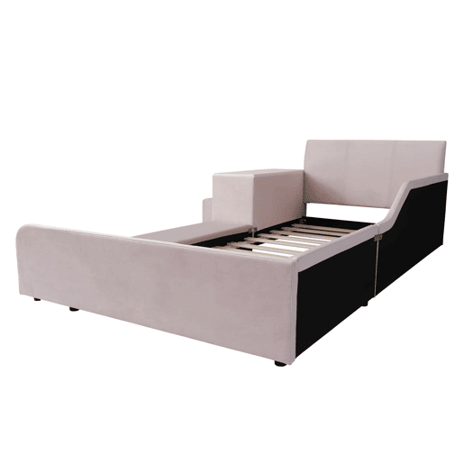 Cama infantil 90 x 200 cm u2014 com secretária e banco, cabeceira estofada com tecido macio, prateleira de arrumação e base de madeira u2014 Rosa Cama infantil 90 x 200 cm u2014 com secretária e banco, cabeceira estofada com tecido macio, prateleira de arrumação e base de madeira u2014 Rosa
