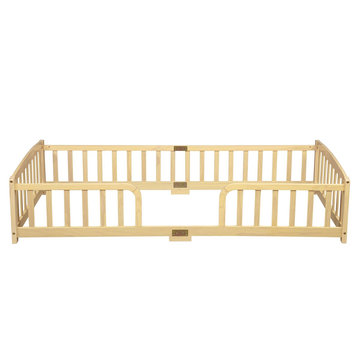 Cama montessori 90x200 cm - con barandillas de seguridad, entrada central, madera de pino - natural