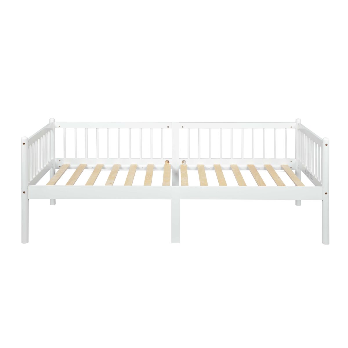 Cama nido 90x200 cm - madera de pino con barandillas de 3 lados y 14 listones de soporte - blanco