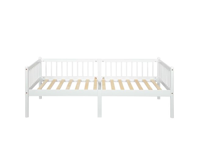 Cama nido 90x200 cm - madera de pino con barandillas de 3 lados y 14 listones de soporte - blanco