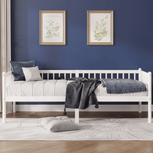 Cama embutida 90x200 cm - madeira de pinho com grades em 3 lados e 14 ripas de suporte - branco