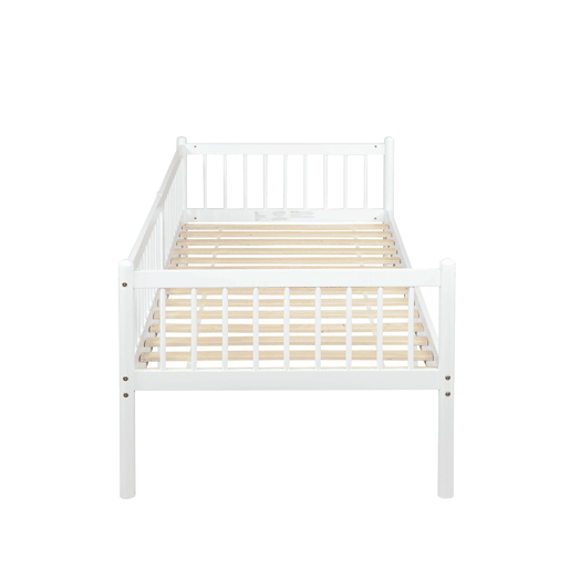 Cama embutida 90x200 cm - madeira de pinho com grades em 3 lados e 14 ripas de suporte - branco