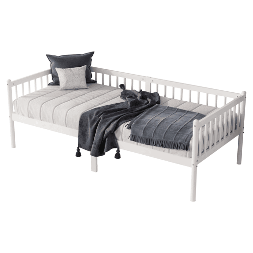 Cama embutida 90x200 cm - madeira de pinho com grades em 3 lados e 14 ripas de suporte - branco