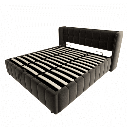 Cama estofada 180x200 cm - de casal com base de colchão, cabeceira e arrumação hidráulica-pneumática - Cinza Cama estofada 180x200 cm - de casal com base de colchão, cabeceira e arrumação hidráulica-pneumática - Cinza
