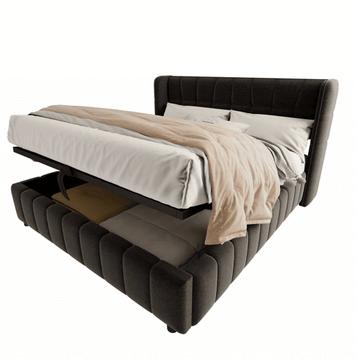 Cama estofada 180x200 cm - de casal com base de colchão, cabeceira e arrumação hidráulica-pneumática - Cinza Cama estofada 180x200 cm - de casal com base de colchão, cabeceira e arrumação hidráulica-pneumática - Cinza