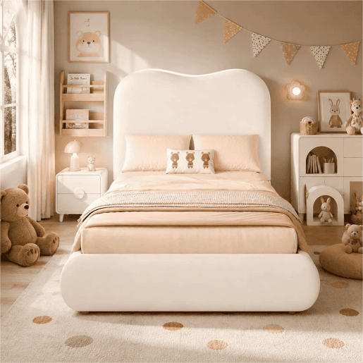 Cama estofada para criança 90x200 cm - hidráulica com base de colchão, cabeceira acolchoada e amplo espaço de arrumação - bege Cama estofada para criança 90x200 cm - hidráulica com base de colchão, cabeceira acolchoada e amplo espaço de arrumação - bege