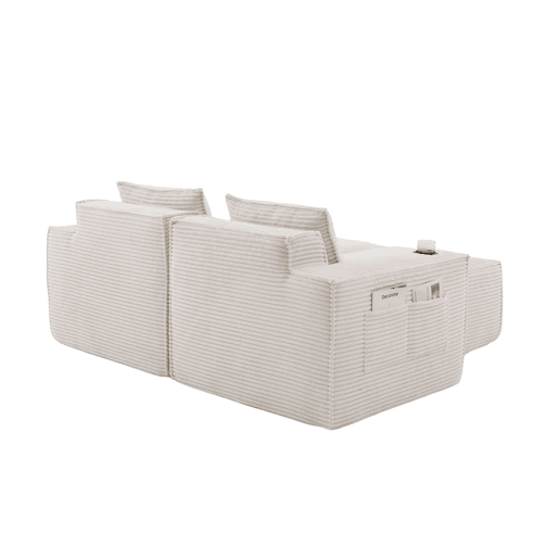 Sofá modular de 2 lugares com 2 banquetas u2014 estofado em veludo, molas ensacadas, espuma de alta densidade, porta-copos e bolsos laterais u2014 Bege Sofá modular de 2 lugares com 2 banquetas u2014 estofado em veludo, molas ensacadas, espuma de alta densidade, porta-copos e bolsos laterais u2014 Bege