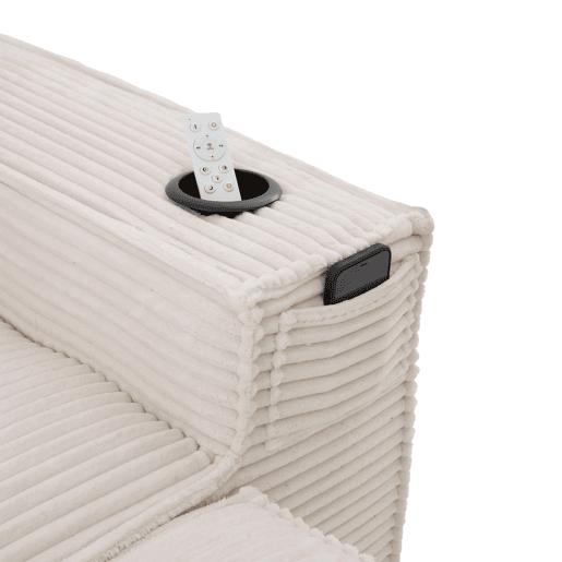 Sofá modular de 2 lugares com 2 banquetas u2014 estofado em veludo, molas ensacadas, espuma de alta densidade, porta-copos e bolsos laterais u2014 Bege Sofá modular de 2 lugares com 2 banquetas u2014 estofado em veludo, molas ensacadas, espuma de alta densidade, porta-copos e bolsos laterais u2014 Bege