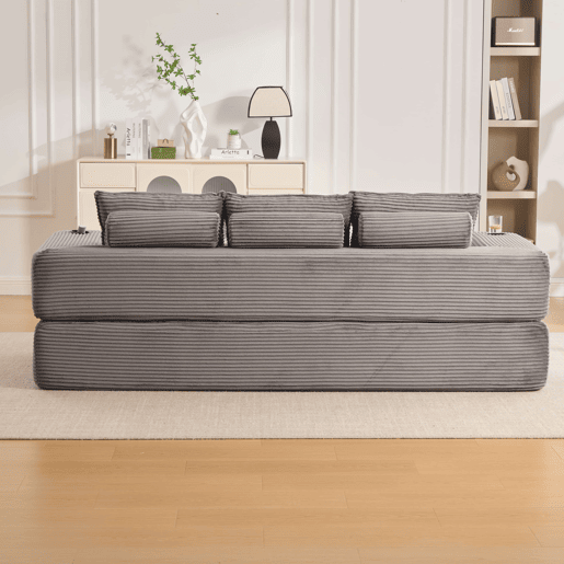 Sofá-cama de 3 lugares em veludo - encosto rebatível, espuma de alta densidade com molas, almofadas Memory, porta-copos e bolsos laterais - Cinza escuro Sofá-cama de 3 lugares em veludo - encosto rebatível, espuma de alta densidade com molas, almofadas Memory, porta-copos e bolsos laterais - Cinza escuro