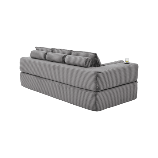 Sofá-cama de 3 lugares em veludo - encosto rebatível, espuma de alta densidade com molas, almofadas Memory, porta-copos e bolsos laterais - Cinza escuro Sofá-cama de 3 lugares em veludo - encosto rebatível, espuma de alta densidade com molas, almofadas Memory, porta-copos e bolsos laterais - Cinza escuro