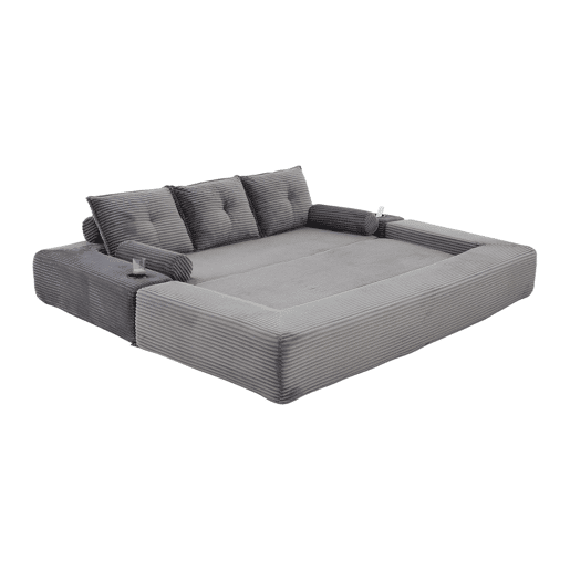 Sofá-cama de 3 lugares em veludo - encosto rebatível, espuma de alta densidade com molas, almofadas Memory, porta-copos e bolsos laterais - Cinza escuro Sofá-cama de 3 lugares em veludo - encosto rebatível, espuma de alta densidade com molas, almofadas Memory, porta-copos e bolsos laterais - Cinza escuro
