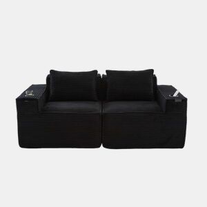 Sofá modular de 2 lugares - encosto com molas ensacadas, espuma de alta densidade, porta-copos e bolsos laterais, não montado - Preto