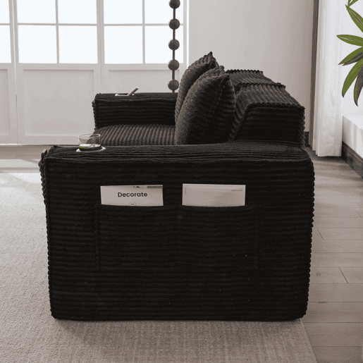 Sofá modular de 2 lugares - encosto com molas ensacadas, espuma de alta densidade, porta-copos e bolsos laterais, não montado - Preto
