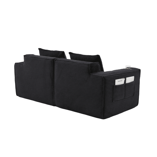 Sofá modular de 2 lugares - encosto com molas ensacadas, espuma de alta densidade, porta-copos e bolsos laterais, não montado - Preto