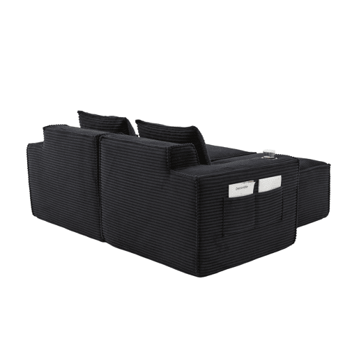 Sofá modular de 2 lugares com 2 banquinhos - encosto estável, molas ensacadas, espuma de alta densidade, porta-copos e bolsos laterais, montagem sem ferramentas - Preto Sofá modular de 2 lugares com 2 banquinhos - encosto estável, molas ensacadas, espuma de alta densidade, porta-copos e bolsos laterais, montagem sem ferramentas - Preto