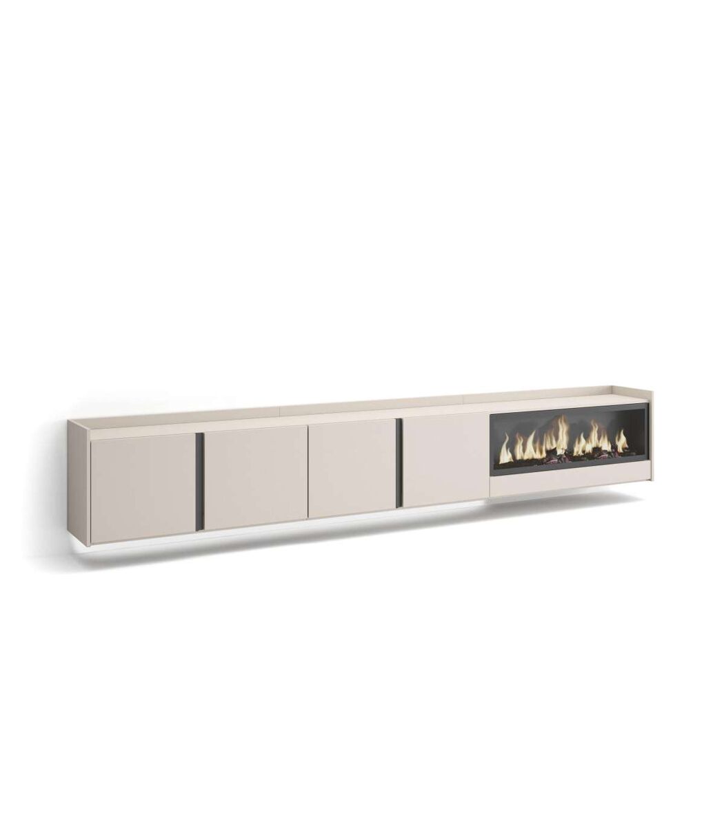 Mueble TV Alozaina-02 suspendido con chimenea y luces LED 315