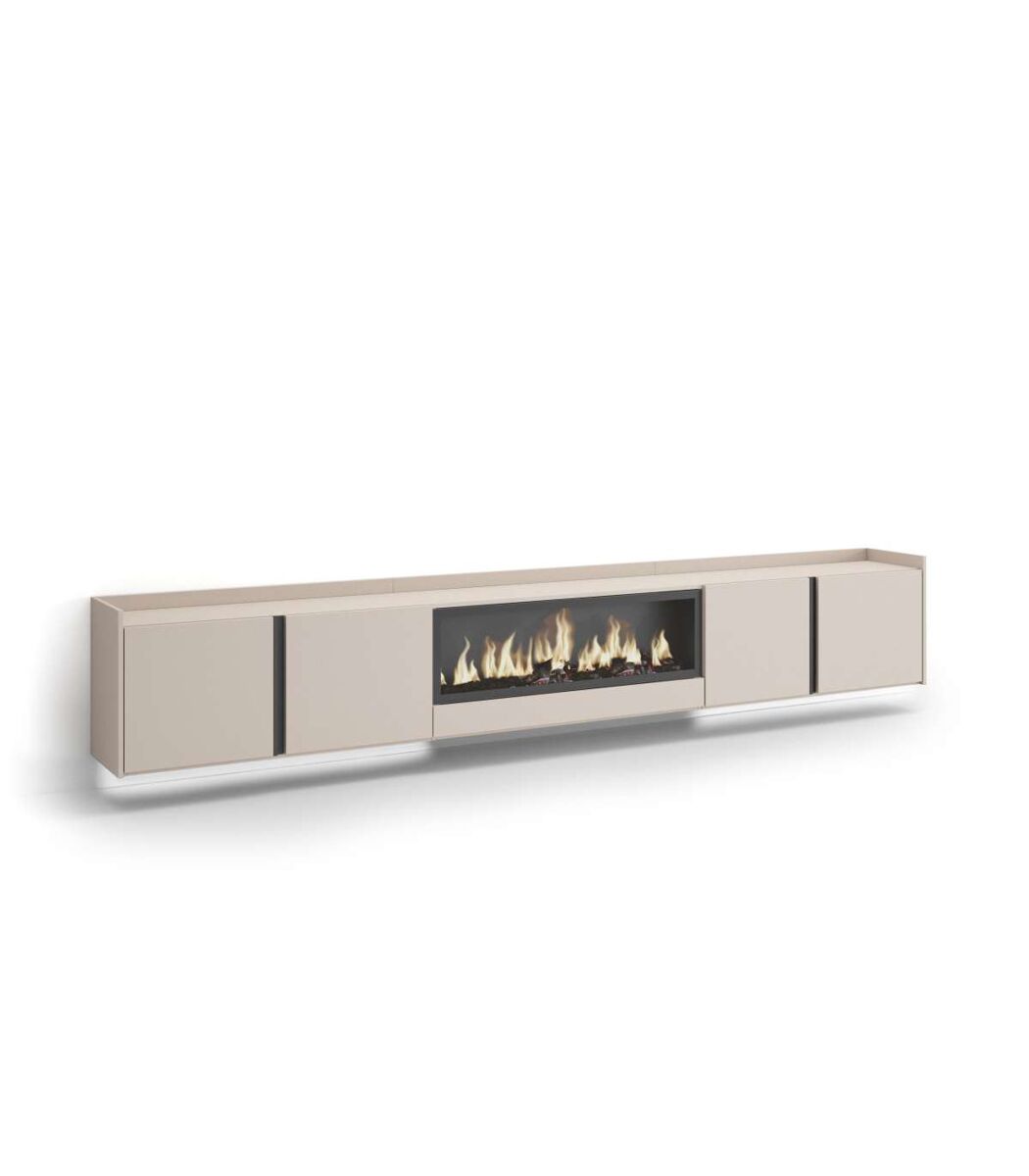 Mueble TV Almayate-02 suspendido con chimenea y luces LED 315