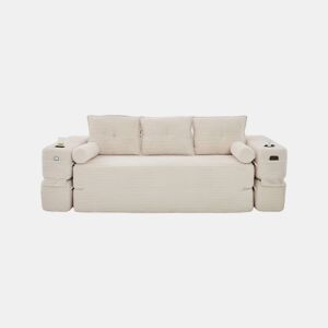 Sofá-cama de 3 lugares - em veludo, com espuma de alta densidade, núcleo de molas, almofadas Memory, porta-copos e bolsos - Bege
