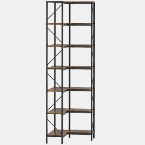 HOMCOM Estante de Canto em L com 7 Níveis, Estilo Industrial, para Quarto, Sala ou Escritório, 60x60x198 cm, Castanho Rústico