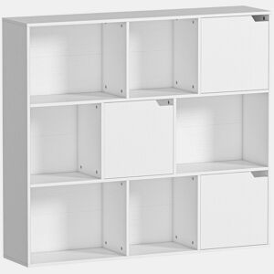 HOMCOM Estante com 9 Cubos, Estante para Livros de 3 Níveis com 3 Portas e 6 Compartimentos Abertos, 106x24x95 cm, Branco