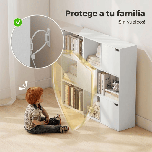 HOMCOM Estante com 9 Cubos, Estante para Livros de 3 Níveis com 3 Portas e 6 Compartimentos Abertos, 106x24x95 cm, Branco
