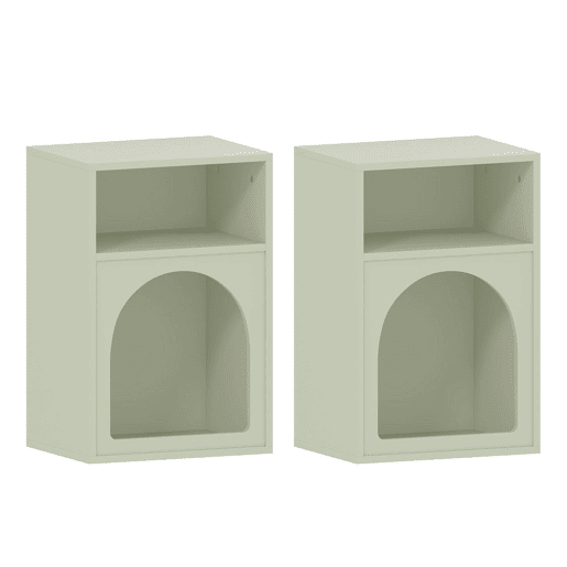 HOMCOM Conjunto de 2 Mesas de Cabeceira Modernas e Estreitas com 2 Compartimentos Abertos, Design em Arco, para Quarto e Sala, 40x30x60 cm, Verde-Claro
