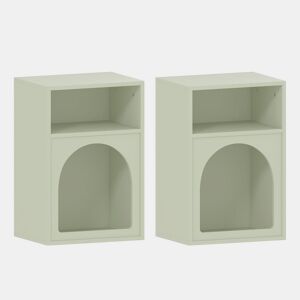 HOMCOM Conjunto de 2 Mesas de Cabeceira Modernas e Estreitas com 2 Compartimentos Abertos, Design em Arco, para Quarto e Sala, 40x30x60 cm, Verde-Claro