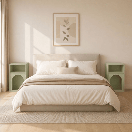 HOMCOM Conjunto de 2 Mesas de Cabeceira Modernas e Estreitas com 2 Compartimentos Abertos, Design em Arco, para Quarto e Sala, 40x30x60 cm, Verde-Claro