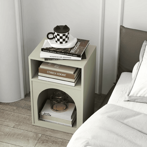 HOMCOM Conjunto de 2 Mesas de Cabeceira Modernas e Estreitas com 2 Compartimentos Abertos, Design em Arco, para Quarto e Sala, 40x30x60 cm, Verde-Claro