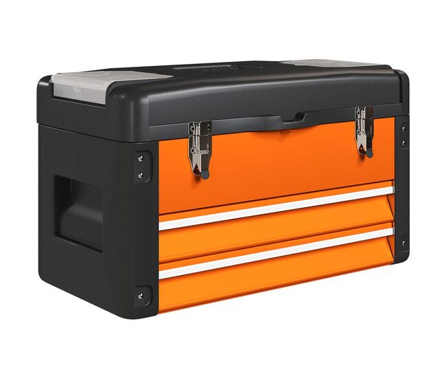 Homcom caja de herramientas vacía, maletín de herramientas resistente con 2 cajones y asa de transporte, caja para hogar y taller, naranja