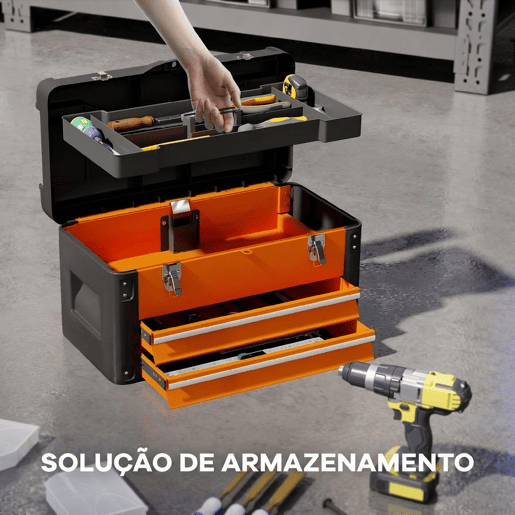 HOMCOM Caixa de Ferramentas Vazia em Aço com 2 Gavetas e Asa, para Casa e Oficina, Laranja HOMCOM Caixa de Ferramentas Vazia em Aço com 2 Gavetas e Asa, para Casa e Oficina, Laranja
