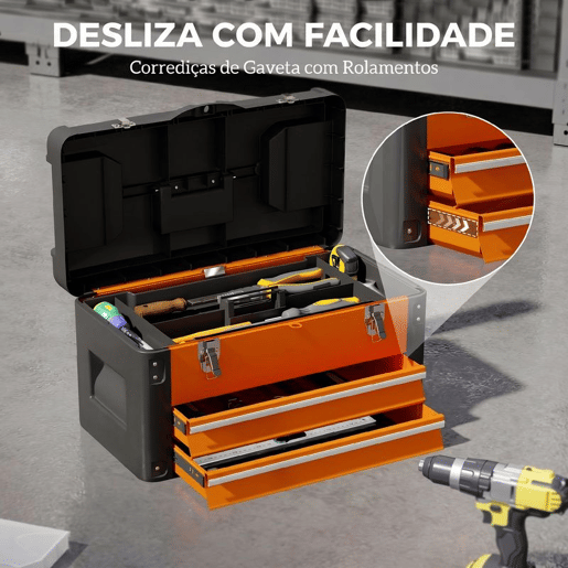 HOMCOM Caixa de Ferramentas Vazia em Aço com 2 Gavetas e Asa, para Casa e Oficina, Laranja HOMCOM Caixa de Ferramentas Vazia em Aço com 2 Gavetas e Asa, para Casa e Oficina, Laranja