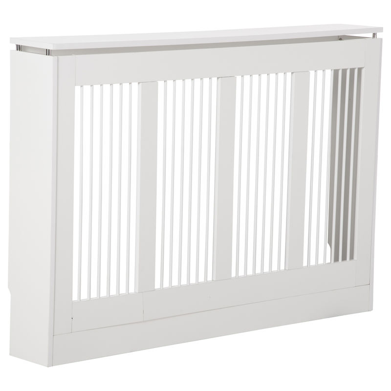 Homcom cubre radiadores, cubreradiador de mdf con listones, repisa superior, 120x18x84 cm, cubierta para radiador, tubos de acero, diseño moderno, para salón, dormitorio, blanco
