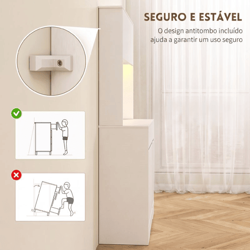 HOMCOM Armário de Cozinha com Luz LED RGB, Móvel com Bancada para Micro-ondas, 6 Portas, 2 Gavetas, Prateleiras Ajustáveis e Comando à Distância, 100x38x180 cm, Branco