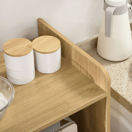 HOMCOM Armário para Micro-ondas, Móvel Auxiliar de Cozinha em Estilo Escandinavo com Armário, Gaveta e Prateleira Ajustável, 58x40x118 cm, Natural e Branco