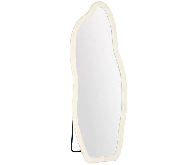 Homcom espejo de cuerpo entero, 160x60 cm, espejo de pie, marco irregular aterciopelado, independiente, apoyado y de pared, para dormitorio, salón, vestidor, crema