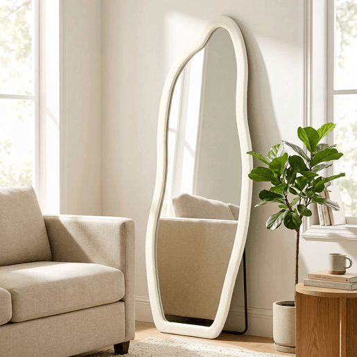 HOMCOM Espelho de Corpo Inteiro 160x60 cm, de Pé ou Parede, Moldura Arqueada Aveludada, Creme HOMCOM Espelho de Corpo Inteiro 160x60 cm, de Pé ou Parede, Moldura Arqueada Aveludada, Creme